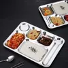 Tigelas 1pc Aço inoxidável Dividido Bandeja de almoço Placa de recipiente para cantina escolar 6/7 Seção