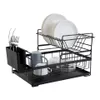 Rack de séchage à vaisselle avec drainage draineur de cuisine de cuisine légers de travail de comptoir d'ustensile Organisateur Storage pour la maison Black Blanc 2-Tier 21090258N
