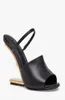 Elegante mode eerste lederen sandalen schoenen fsheaped haked open teen goldcolored metalen dame slingback dame feest bruiloft dre8334866