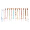 Baby Beech Wood Pacifier Clip Handgjorda virkning Bomull Rope Nippelkedja för omvårdnad Tugga Toy Shower Gift Soother 240409