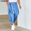 Pantalones para hombres incerun hombres joggers de color sólido 2024 bolsillos holgados de moda pantalones casuales streetwear pantalón con cinturón s-5xl