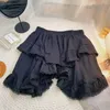 Cintura elástica branca preto irregular mini saia kawaii escolar de estilo japonês y2k estético babados curtos madeireiros 240329