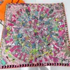 Manual Hand Rolled Twill Silk Scarf Women Disc Animal Building Print Square Scarves Echarpes Foulards Femme Wraps Bandana Hijab 906201813