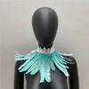 Women Natural Feather Shrug Shawl Fake Collar Gothic Shoulder Wrap Cape Collar with Lace Ties Cosplay Costume Party Scarf