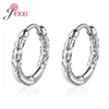 Hoop Earrings Pattern Engraved For Women Genuine 925 Sterling Silver Vintage Design Ear Fine Female Jewelry Accessory