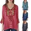 Boho Floral Embroidery Mexican Blouse Shirts Vintage Chic Autumn Women Ethnic Hippie Shirt Fashion Tops 240412