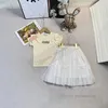 Summer Kids designer clothing sets girls letter printed falbala fly sleeve T-shirts Bows lace gauze skirts 2pcs children princess outfits Z7685