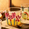 Wine Glasses 1 PC 500ml 16oz Heat Resistant Large Clear Glass Mug With Cactus Flower Prints Water Milk Breakfast Oatmeal Coffee Cup