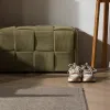 Tela de pana de heces de paso creativo nórdico versátil marco de madera maciza que cambia el pasillo del taburete de zapatos otomano habitación para niños perfecta