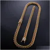 Bracelet & Necklace 12Mm Crystal Zircon Stainless Steel Cuban Chain Gold Diamond Link Necklaces For Men Nightclub Hip Hop Fashion Jew Dhj9E