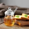 Tanque de favo de mel transparente de jarra de mel com panela com concha de food com tampa para festas de casamento em casa de escritório em casa.