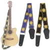 Hanger Durable Jacquard Weave Double Fabric Guitar Strap Sun Flower Pattern Genuine Leather Ends with for Acoustic Electric Guitar Bass