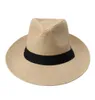 Moda yaz gündelik unisex plaj trilby büyük ağzı caz güneş şapka panama şapka kağıt saman kadın erkekler siyah ribbon ile kapak13652546
