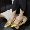 Casual Shoes Ballet Flats Women Leather Shoe Narrow Band Silver Bling Gold Round Toe 2024 Spring Footwear