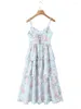 Lässige Kleider ärmelloses floraldrucks gekräuseltes Midi -Kleid Fashion Frühling Sommer Boho Beach Style Schnürung Rückenfreier langer Sunddress elegant