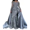 Bateau Neck Grey Mermaid Prompes с длинными рукавами с съемными юбками кружев