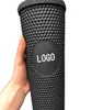 Cup Black Durian Matte Ananas Studded Cup Plastic bezaaid Grid Coffee Tumbler Cups met deksel en Straw234S1296640