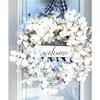 Weiße Hundwood Blume Willkommenskranz Künstliche Blumengirlanden für Vordertür Hochzeit Wandfenster Wohnungsbau 45x45 cm 240411