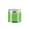 Opslagflessen crème jar lege hervulbare cosmetische container 50 g 80 g heldere groene barnsteenblauw plastic pot met aluminium deksel gezichtspotten