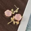 Серьги -грибы розовые цирконы розы для женщин асимметричный длинный стиль очарование французские аксессуары ретро