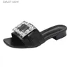 Talltor stora 2024 Summer Square Buckle Low Heel Headed Lazy Shoes Fashionable Beach Sandal Open Toe Line Sandaler H240412