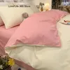 Cream Style Solid Pink Bedding Set Twin Full Queen King Size Bed Linen Girls Adults 180x220cm Bed Flat Sheet Pillowcase Kawaii