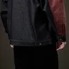 メンズデニムコートハイストリートレッド格子縞のジャケットマンデザインスプレッチカジュアルルーズパッチワークユースヒップホップY2Kジーンズトップ240408