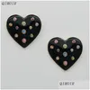 Stud Earrings Black Epoxy Metal Post Heart For Women Colorf Glass Stone Large Statement Studs Vintage Fashion Style Party C1181 Drop D Otftw