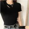 Tanques femininos Camis Summer Moda Moda de cor sólida Camiseta esbelta Hollow Out Y Basic top coreano o-pescoço o-shirts preto cinza branco Drop Deliver OT8SE