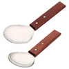 Dinnerware Sets Wooden Handle Rice Spoon Thickened Non-stick Scoop Kitchen Metal Paddles Supply Nonskid Meal Japanese Soup Spoons