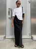 Womens Black Black Elegant Satin Fashion Slim Skirts Four Seasons Casual High Waist Club Office Maxi Skirt 240408