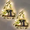 Plaques décoratives Organisateur de plante murale rustique étagère suspendue avec une décoration bohème de lumière LED en bois