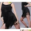 Stage Wear Girls Women Modern Ballroom Latin Dance Dress Tassel Fringe Salsa Tango Kostuum Red Black Performance Drop Delivery Apparel OTEYX