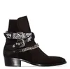 Brand New Man Ami Ri Bandana Strap Buckled Ankle Boots Black Leather Suede Multiple Bandana Print Sidebuckled Straps Shoes4655479