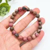 STRAND NATUURLIJKE RHODONITE kralen Bracelet Crystal Stone Fashion Pols -keten voor vrouwen Men Sweet Reiki Healing Bangle Sieraden Gift