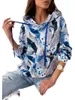 Bluzy damskie moda luźna z kapturem pullover kwiatowy nadruk kwiatowy