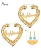 Boucles d'oreilles personnalisées 7090 mm Love Shape Hiphop Bamboo Hoop Ooy Earrings personnalisable coeur personnaliser Nom pour les femmes filles14406445
