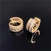 Newly-designed Two Tone Hoop Earrings for Women Micro Paved CZ Hollow Out Pattern Chic Female Earrings Fashion Jewelry