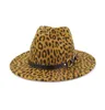 2019 Nowy druk unisex Leopard szerokie wełna poczuła fedora kapelusze mężczyźni kobiety Trilby Vintage Chapau Fashion Warm Sun Panama Cap95206978853083