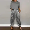 Pantaloni da donna a due pezzi liscio top a maniche corte e pantaloni per due pezzi set da due pezzi 2024 outfit a scollo a primavera