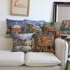 Pillow European Retro Vintage House Merry Christmas In Snow Ornaments Pattern Throw Case Sofa Holiday Decorative Cover