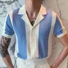 Summer Men ShortSleeved Tricoted Polo Blouse Cardigan Vintage Slim Stretch Tshirts Top Business Casual Male Shirts Vêtements 240403