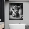 Vaca engraçada de Highland On Toilet Wall Art Imprime Impressão de Estilo Rússica da Fazenda de Estilo Pintura de Pintura para o banheiro Decoração