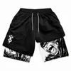 2024 Anime Berserk 2 in 1 Gym Shorts for Men Active Athletic Compression Shorts 5 Inch Quick Dry Stretchy Training Fitness 240412