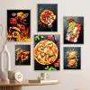 Délicieux plats à pizza steak hamburger vin vinatge poster toile peinture cuisine art mur