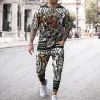 Pants Fashion Leopard Print Tshirt Trousers New Men's Streetwear Sports Short Sleeve T Shirt+pants 2 Pcs Sets Men Tracksuit Jogging