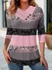 Koszulka damska jesienna pasiastka Kolor SWEATER SWEATER Kobiety swobodny moda Slim TS T-shirt długa pęcherzyka V Neck Button Ladies Bluzka T240412