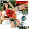 Charm Bracelets Traditional Turquoise Sliver Plated Bracelet Natural Stone Bangle For Women Pseras Wedding Drop Delivery Jewelry Dhquz