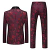 Fashion Mens Casual Business Hochzeitsblumenanzüge Mantelhosen 3 PCs Set Schale bedrucktes Kleid Blazers Jacke Hose Weste 240407