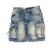 Retro Denim Shorts for Mens Summer American HeavyDuty Motorcycle z dużymi kieszeniami i luźną prostą nogą S 240408